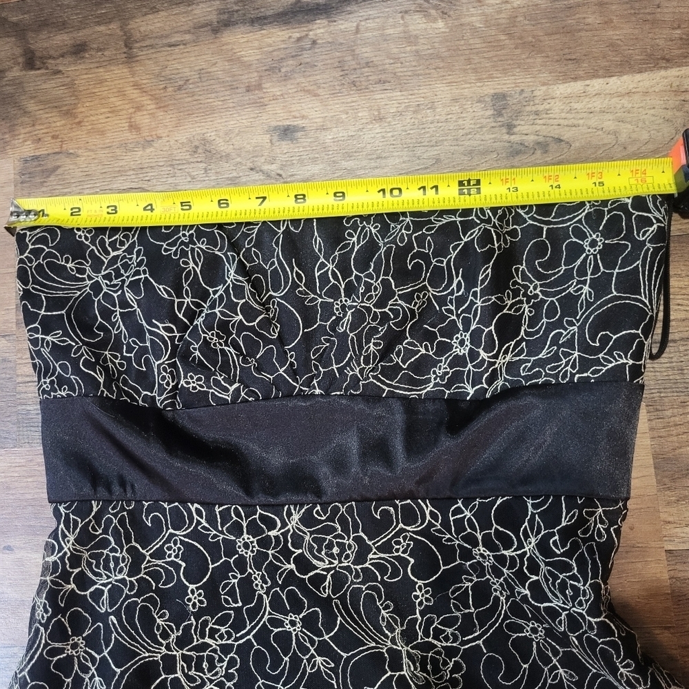 Vintage Kathy Robert's Black & Metallic Gold Floral Strapless Dress Size 8 - Picture 5 of 9